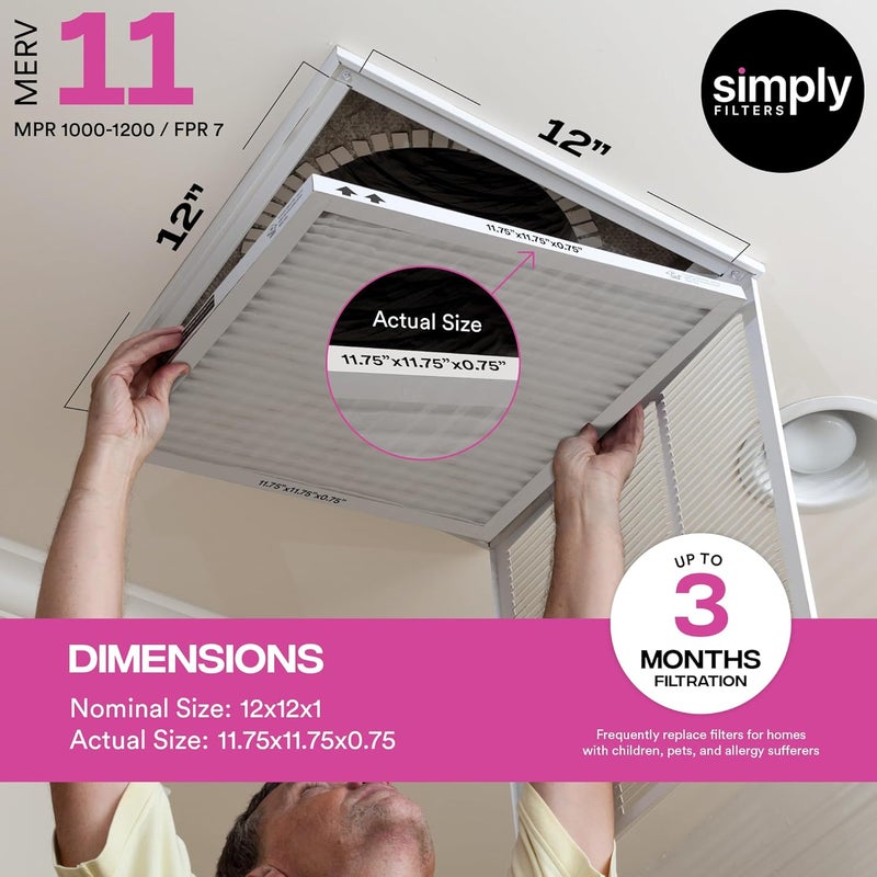 SIMPLY 12x12x1 Air Filter, Merv 11, MPR 1000, 6 Pack, Furnace Air Filter for HVAC (Actual Size: 11.75"x11.75"x0.75") DUST, Pet, & Allergy Control - Image 3